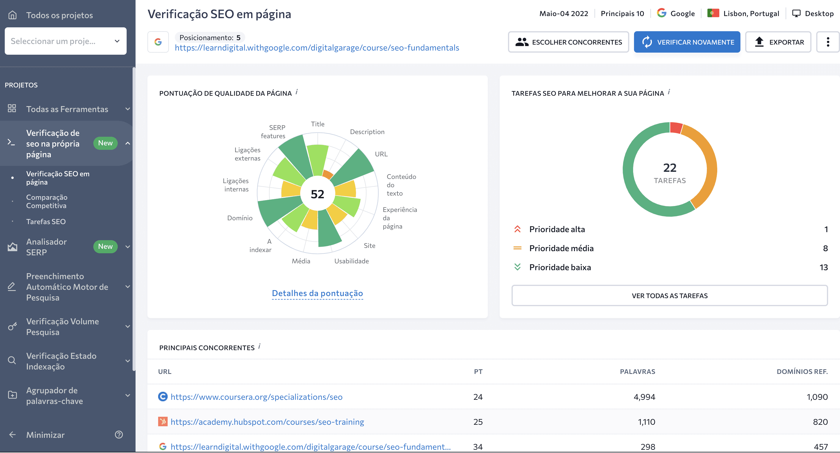 Verificação SEO em página